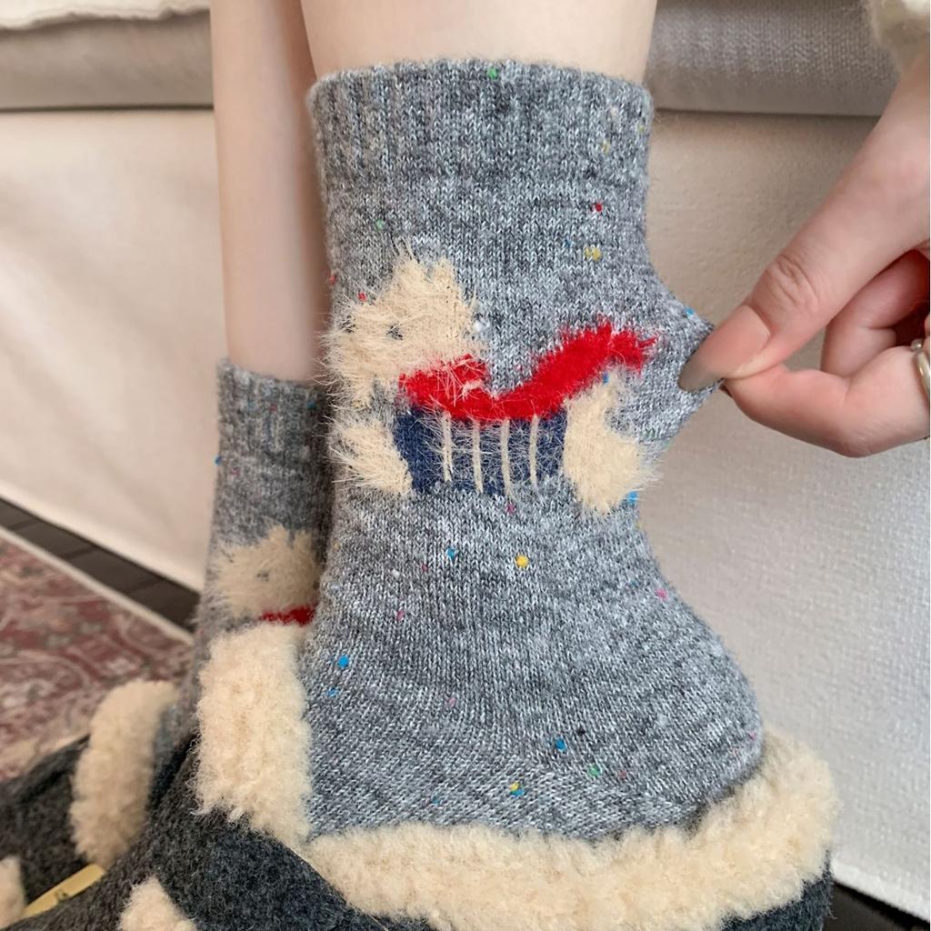 Warm Cartoon Trendy Wool Vintage Scarf Stacked Socks Socks Girls Medium Socks Cute Thickened Puppy