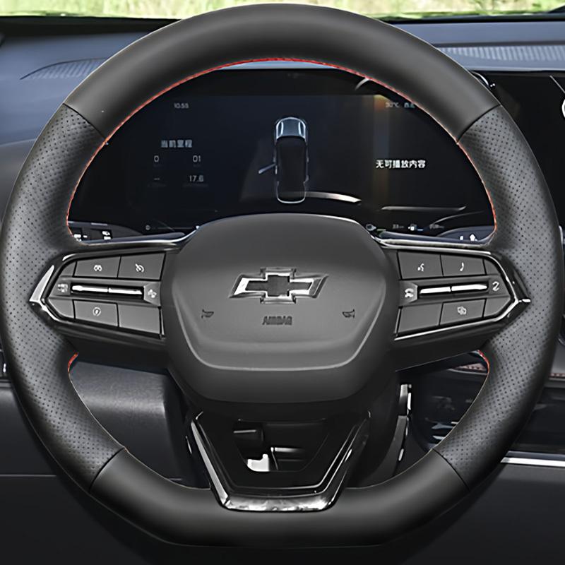 For Chevrolet Chevy Blazer Equinox RS Silverado EV RST 2024 2025 Braid Black Leather Red Stitching Car Steering Wheel Cover