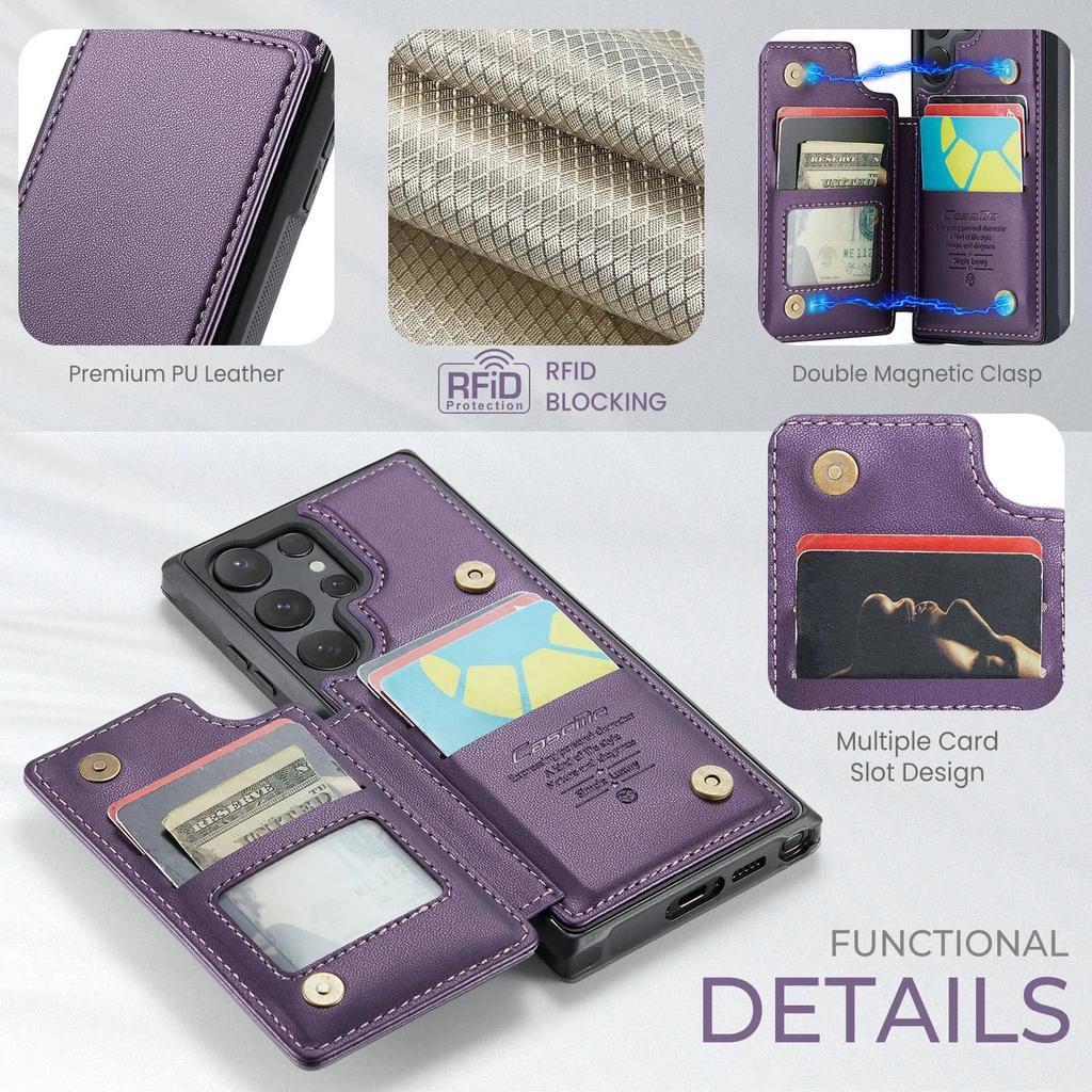 Für Samsung Galaxy S25 Ultra S25 Plus S25 Hülle mit Kartenhalter, Brieftaschen-Hülle RFID-Blockierend, Langlebige Leder-Ständer-Handyhülle