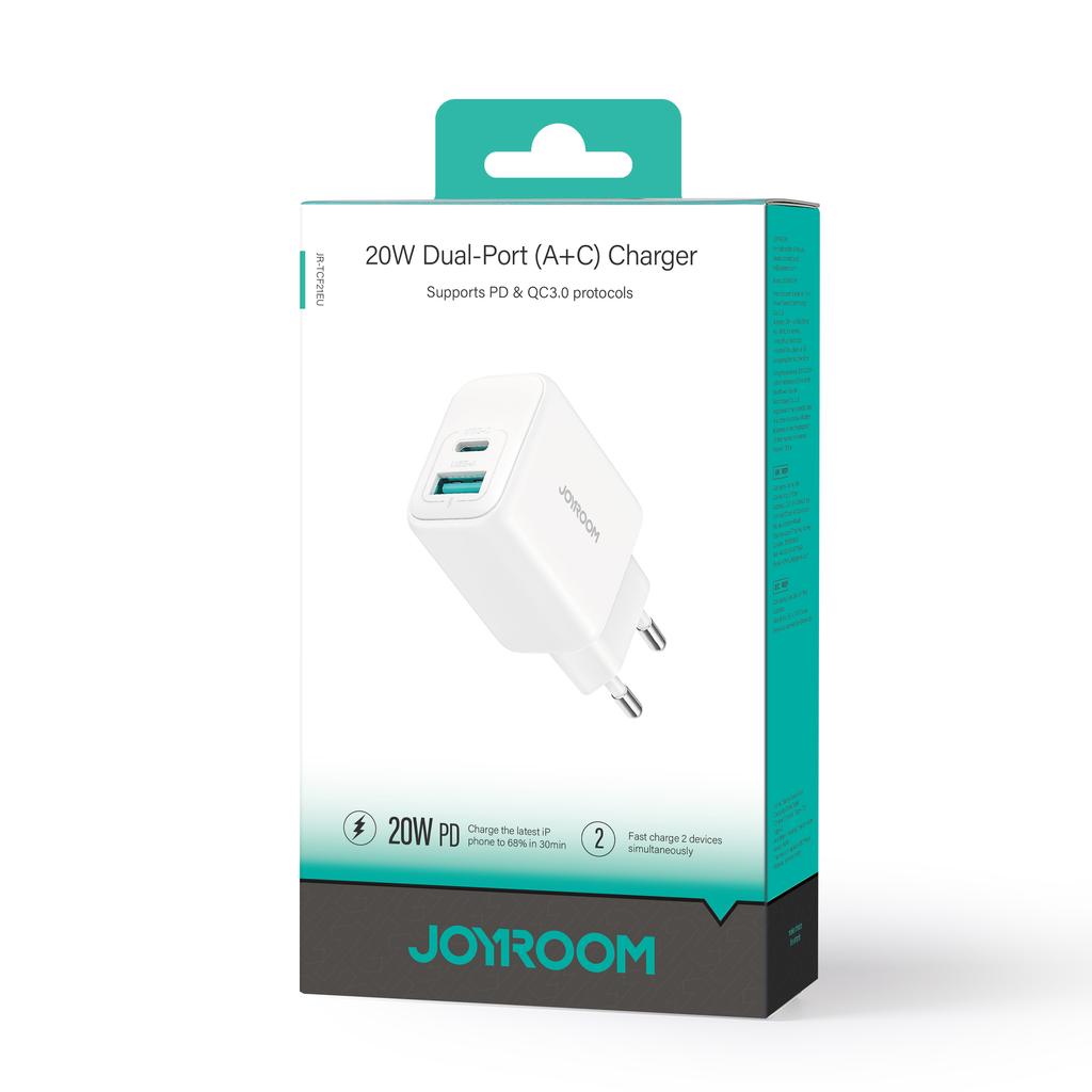 USB-C USB-A 20W PD QC 3.0 Wall Charger - White