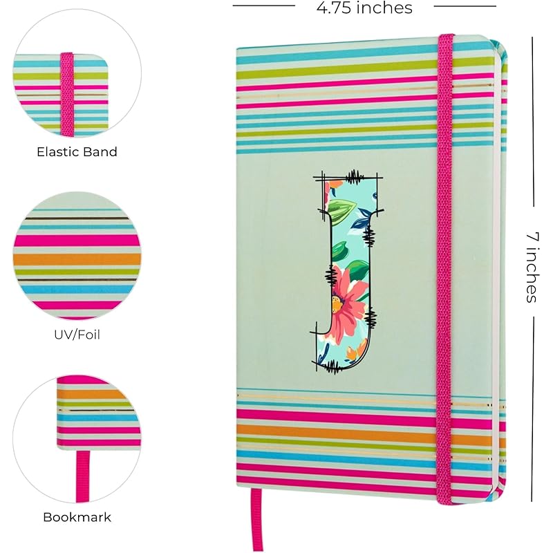 

DOODLE Initial J Stripes Theme Premium Hard Bound B6 Notebook Diary|192 Ruled Pages(144 ruled + 48 blank)|4.75 * 7 Inche 6