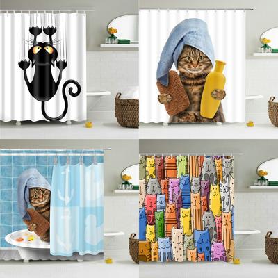 Tende da doccia divertenti Tenda da bagno con ganci Decor Impermeabile Cat Dog 3d Bagno 180 * 180 cm Tenda da doccia personalità creativa