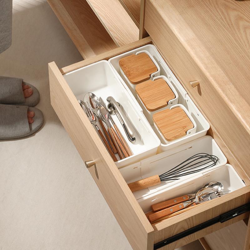 Telescopic Drawer Organizer Kitchen Cabinets Tableware Classified Storage Box with Partitions Multifunctional Storage Basket
