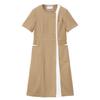 Nursery Women's Square Collar Dress, Nurse Uniform, Toffee Beige X Pure White, LL, 9310412A