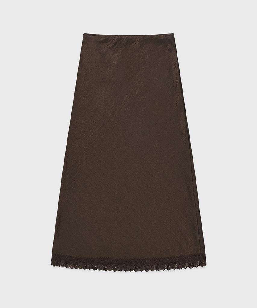 SINOON Satin Lace Long Skirt (Brown)
