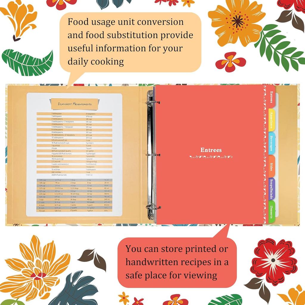 Recipe Binder 8.5" X 11" 3 Ring Full Page-Make Your Own Cookbook Binder with Plastic Page Protectors, Color Printing Paper and Full Page Dividers for