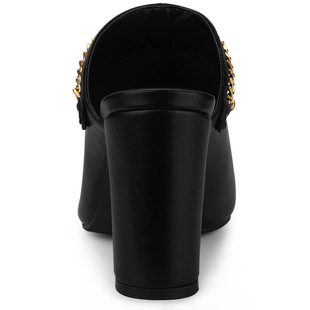 Allegra K Women's Black Block Heel Pointed Toe Chain Mule Sandals, Size 22.5