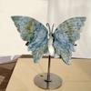 1Pair Natural Crystal Rainbow Fluorite Butterfly Wings Rose Quartz Moss Agate Carving With Stand Home Decoration