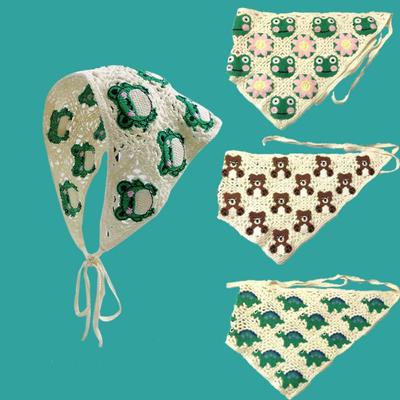Mignon Bandeau Triangle Style Pastoral Français Fait Main Crochet Tricoté Foulard Chapeau Creux Mignon Lanière Sac à Cheveux Printemps Été