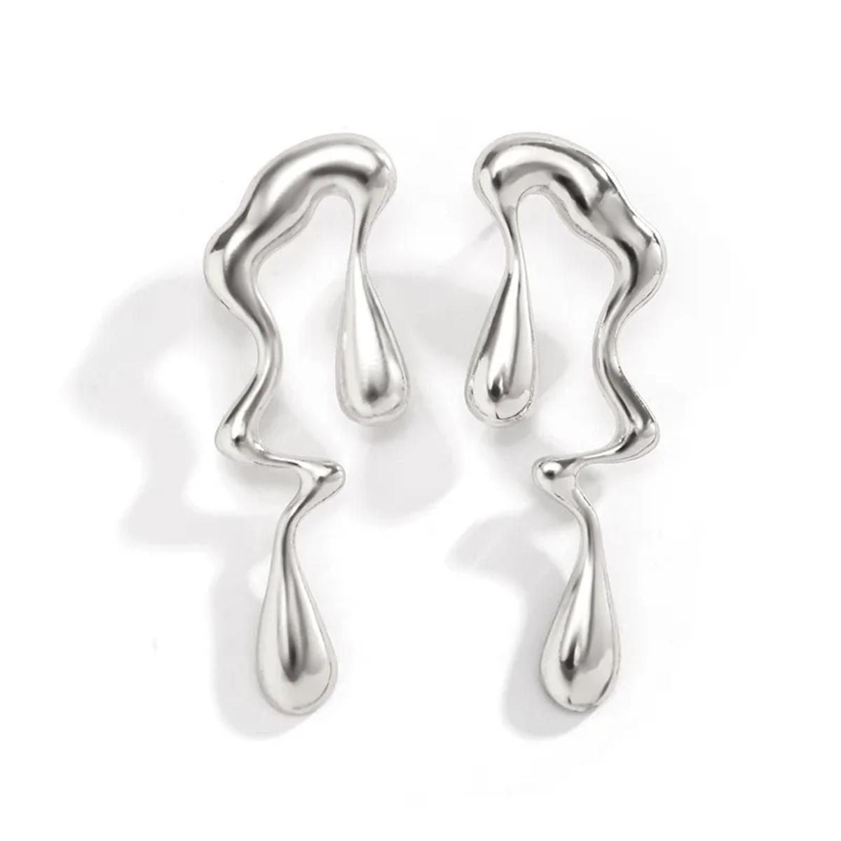 2Pcs Vintage Irregular Water Drop Stainless Steel Stud Earrings for Women Hypoallergenic Unique Design Dangle Earrings