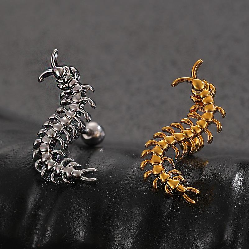 A Personalized Stainless Steel Centipede Earring, Trendy Men's and Women's Hip-hop Rock Avant-garde Jewelry Ear Studs