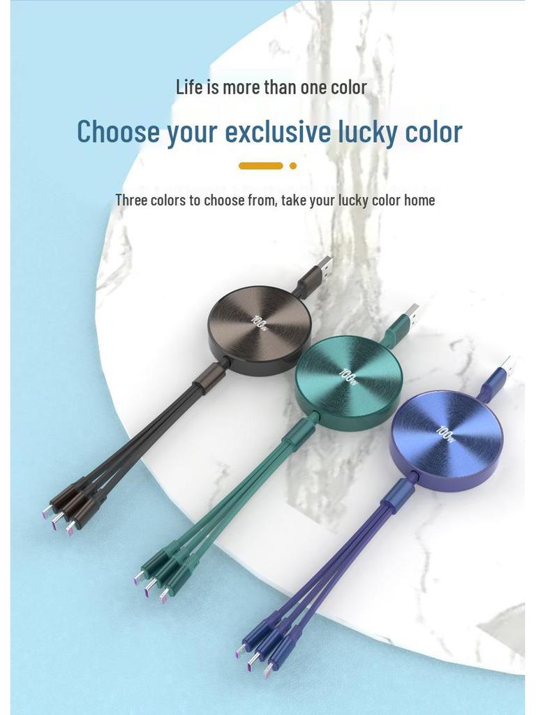 3-in-1 100W Fast Charging Cable, Compatible with Apple and Huawei, 6A Single Pull Design