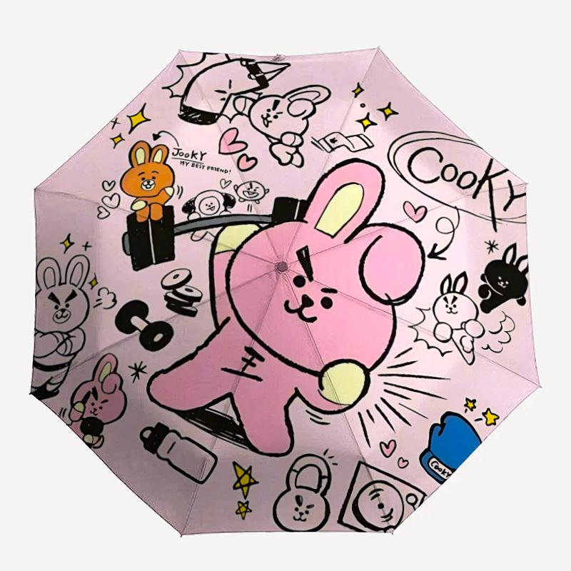 1pc BT21 Automatic Folding Umbrella - Compact 8-Rib Design, Durable Plastic & Iron, Perfect Gift for Friends & Family, Outdoor Umbrella, Fashionable A