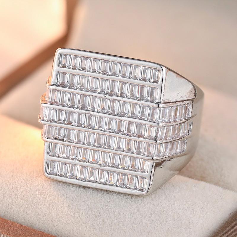 Luxury Inlaid White CZ Square Women's Ring Sparkling CopperColor Geometry Daily Wear Party Jewelry Anniversary Gift