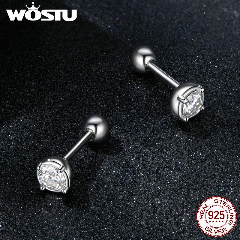 WOSTU Classical Round 0.1 CT Moissanite Stud Earrings For WOmen 925 Sterling Silver Original Earrings Moissanite Wedding Jewelry