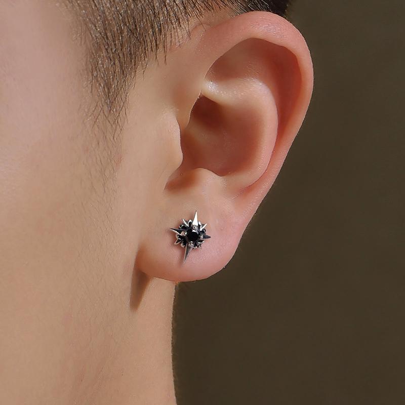 Gothic Punk Red Crystal Star Stud Earrings For Men – Stainless Steel, Hypoallergenic