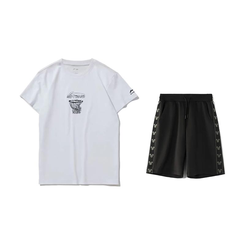 

Li-Ning Printed Basketball Net Round Neck Pullover Short Sleeve Casual Sports Set Unisex sets AHST467-1+YKSV129-2 M