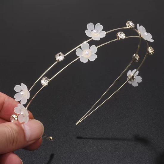 Fe Pige Hårbånd Dobbeltlags Design Hårbøjle med Blå Hvide Blomster Imitationsperler Rhinsten Bryllupper Fester Dating Hårpynt