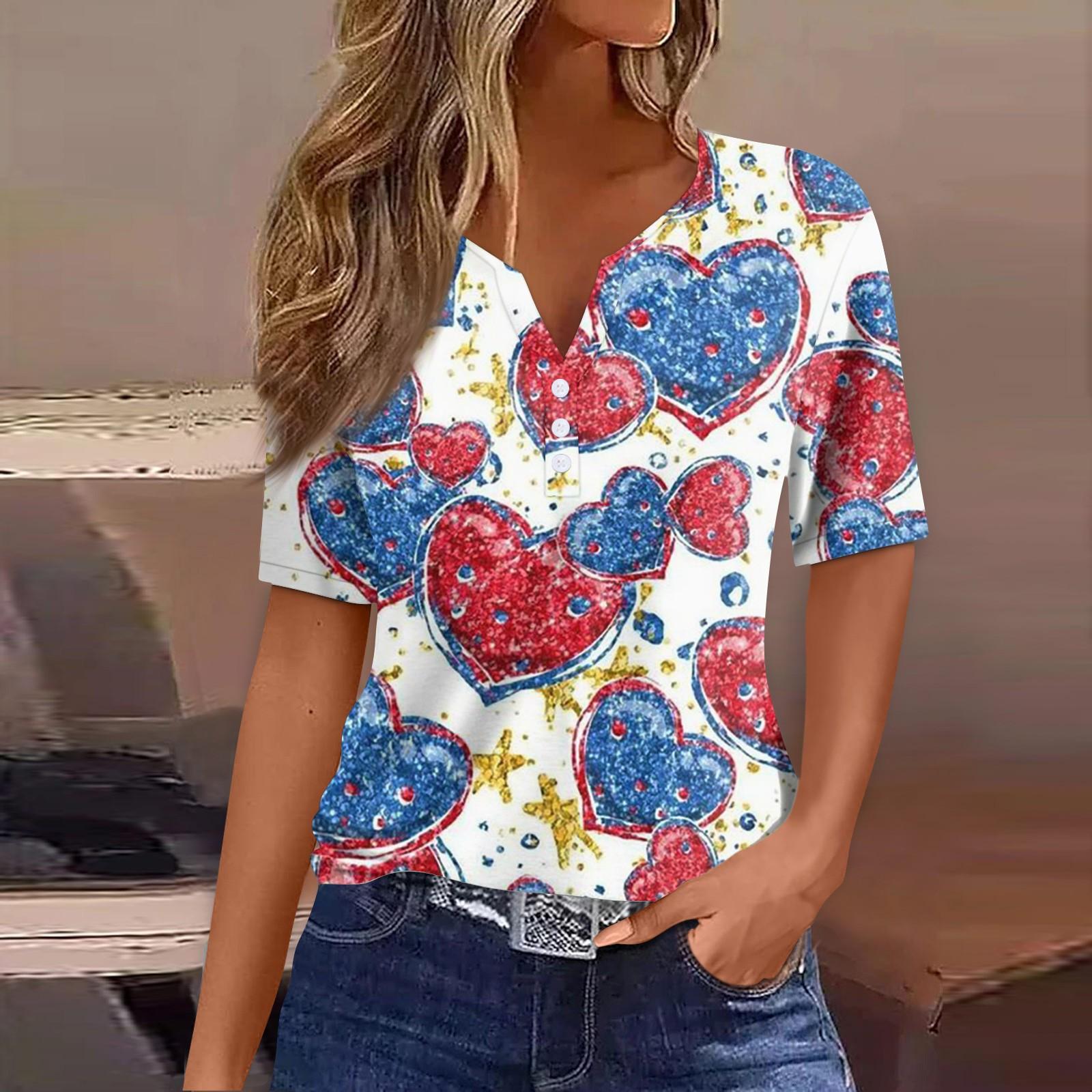 Жен. Футболка Футболка С принтом Пуговицы С короткими рукавами Повседневные Выходные Мода — фото 5