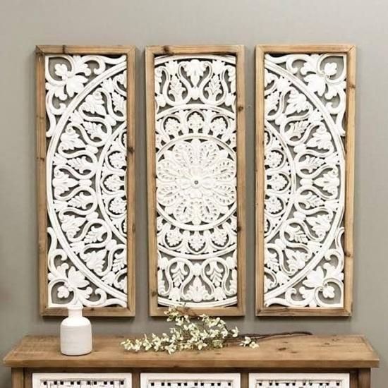 Set aus 3 Stück Wandbehang Holzpaneel für Wohndekoration, Wandpaneel, Holzpaneel für Haus dekorativ handgeschnitzt 91,44 cm