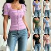 Women's  Fashion: Casual Solid-Color Square-Neck Short-Sleeve T-Shirt Spring/Summer