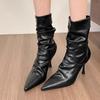 Back Zipper High Heels  Gothic New Women'S Pointed Toe Ankle Boots Designer Casual Party Comfortable Ladies Nude Boots