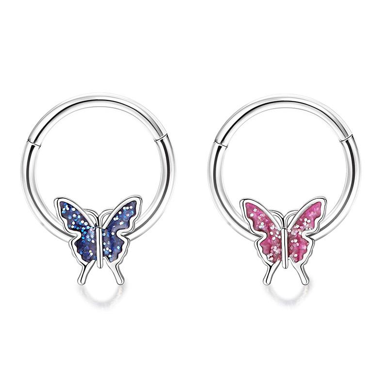 2 Stück 16G Edelstahl Schmetterlingsscharnier Septumring BCR Hufeisen Knorpel Daith Helix Rook Muschel Piercing Schmuck
