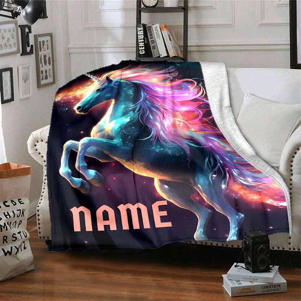 Magical Unicorn Home Customize Your Name Blankets Cozy Soft Lightweight Versatile Blanket For All Seasons Perfect For Picnics Sofa Office Bed Living
