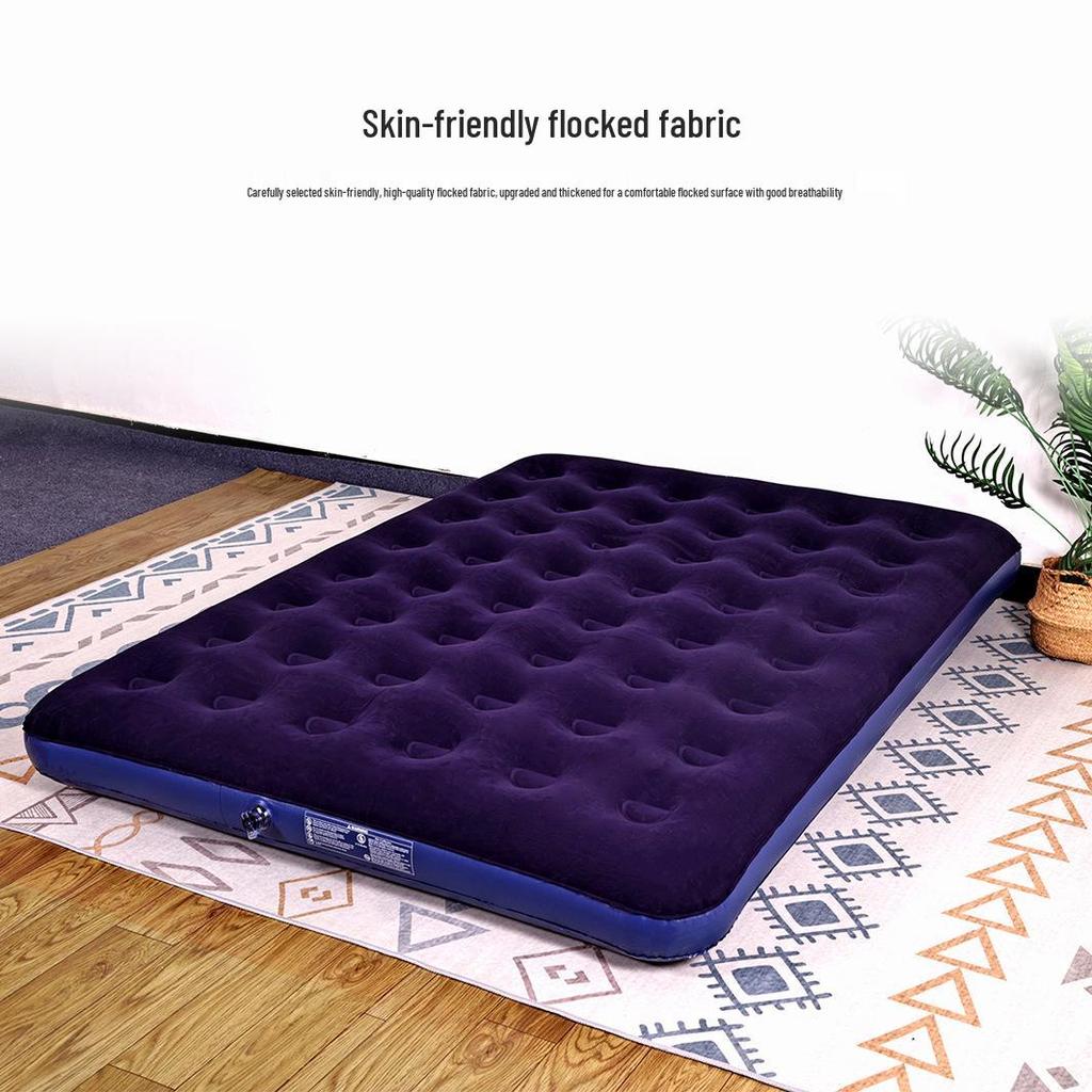 Thick Outdoor Inflatable Bed - Single/Double Flocked Camping Air Mattress