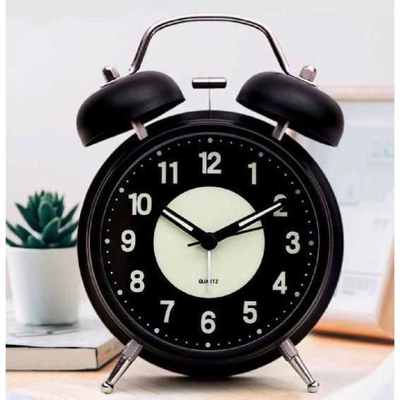 Silent Non-Ticking Analog Quartz 4 Inches Battery Operated Twin Bell Loud Alarm Clock with Backlight for