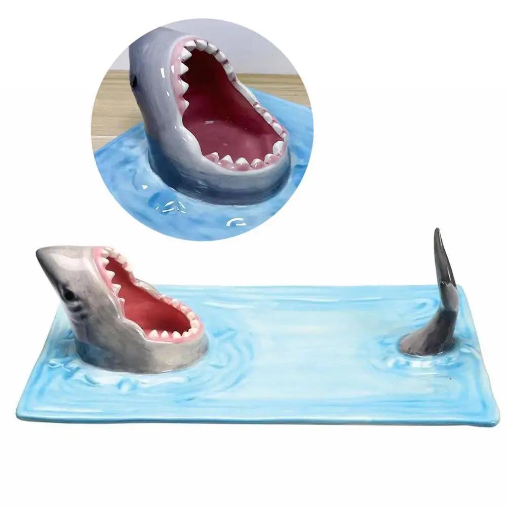 Ceramic Sushi Plate Shark Shape Rectangle Cheese Board Dining Table Kitchen Decoration