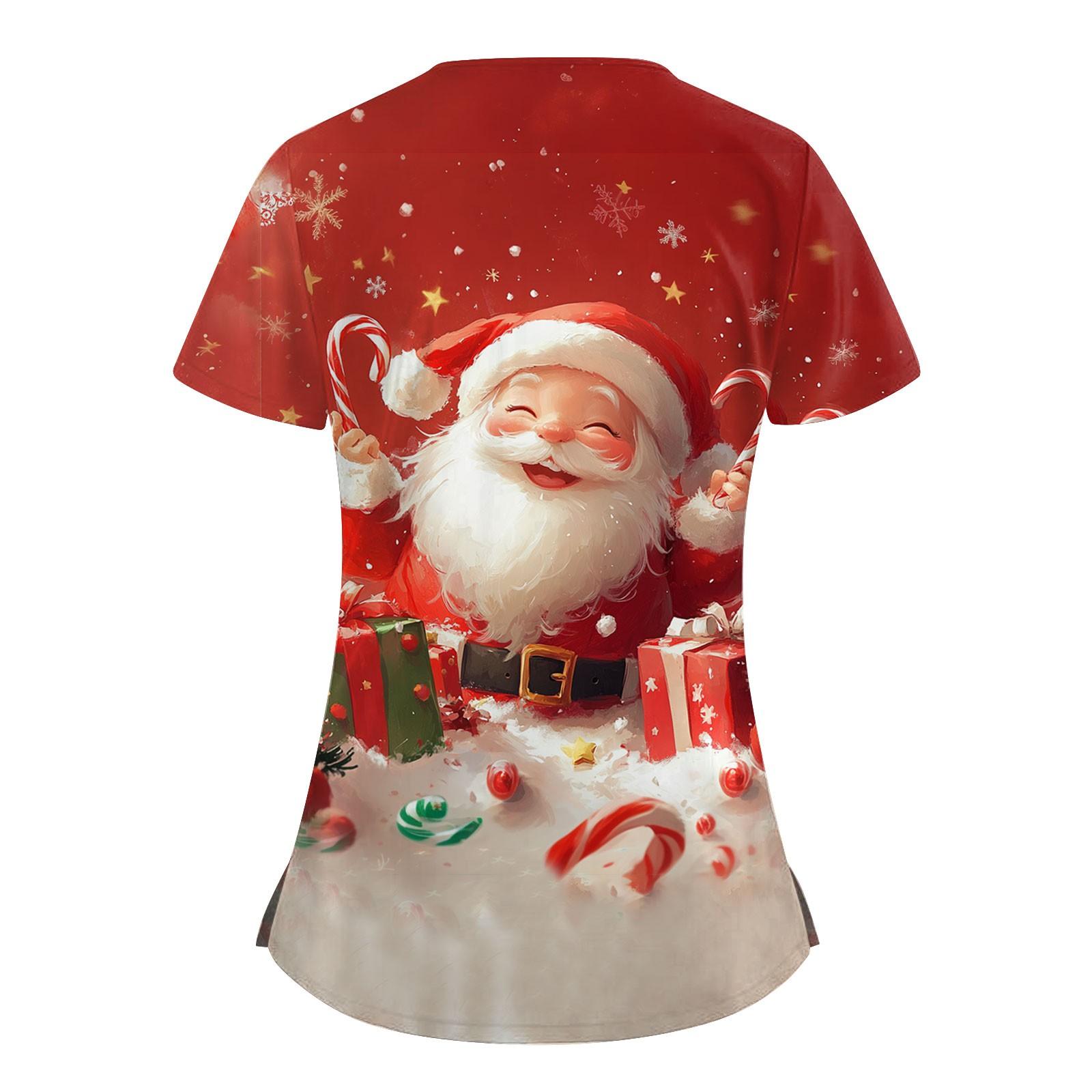 Женские модные повседневные топы с V-образным вырезом и рождественским принтом — фото 3