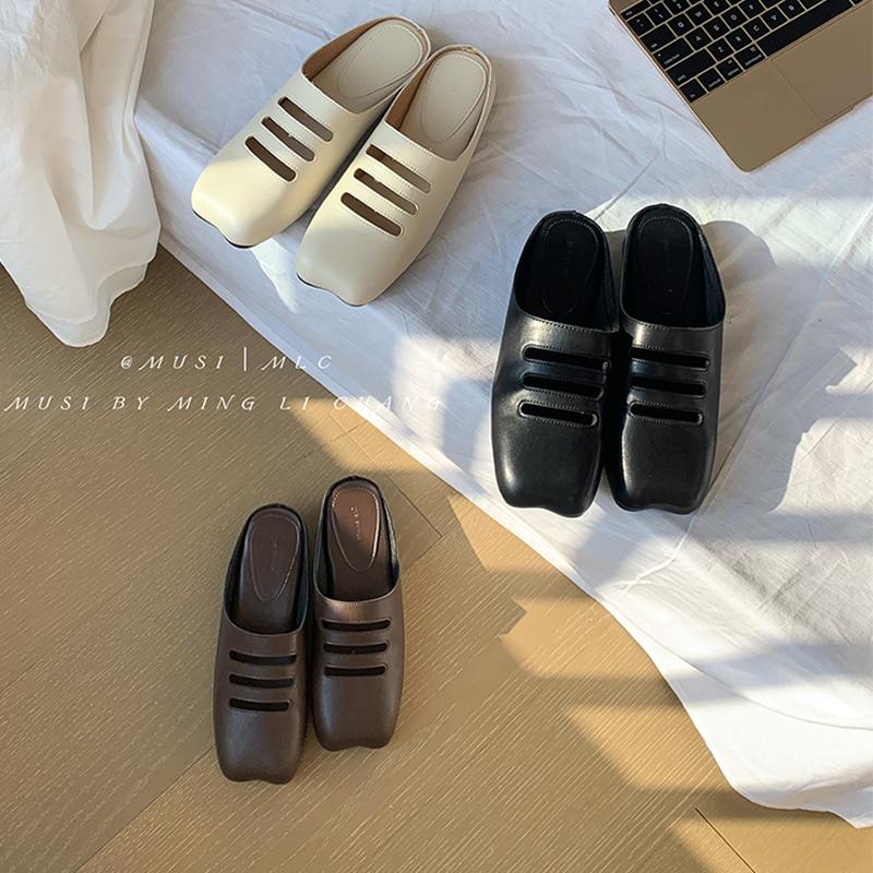 Fashion Summer Mules Slippers Women Shoes Casual Slippers Flat Cover Toe Slides Flat Heel Loafers Comfortable Versatile Footbed Sandals