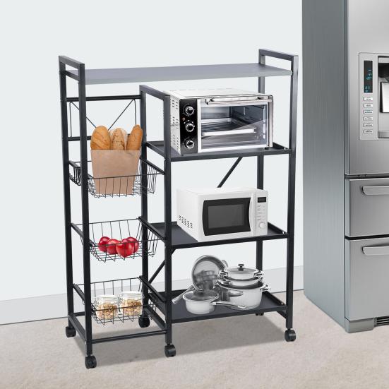 Gemüsekorb Aufbewahrungsregal, 4-stöckiger stapelbarer Aufbewahrungskorb mit 360-Grad-Rädern, Küchenbäckerregal, Gewürzregal Mikrowellen-Organizer Arbeitsstation