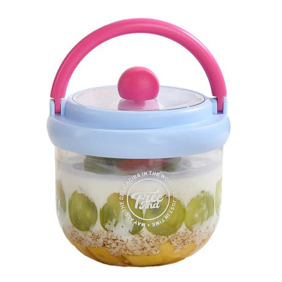 Portable Salad Bowl with Built-In Fork & Lid 600ml Double-Layer Plastic Jar for Overnight Oats Fruit Meal Prep Snack Container for Gym Picnic Office
