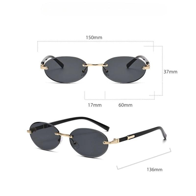 Personalized Oval Frame Sunglasses Women Men Retro Metal High-end Sun Glasses Luxuy Frameless Trimming Traveling UV400 Eyewear
