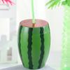 Watermelon Cup with Lid And Straw Reusable Plastic Watermelon Drinking Cups Fun Fruit Drinkware for Parties Picnics And Summer Events