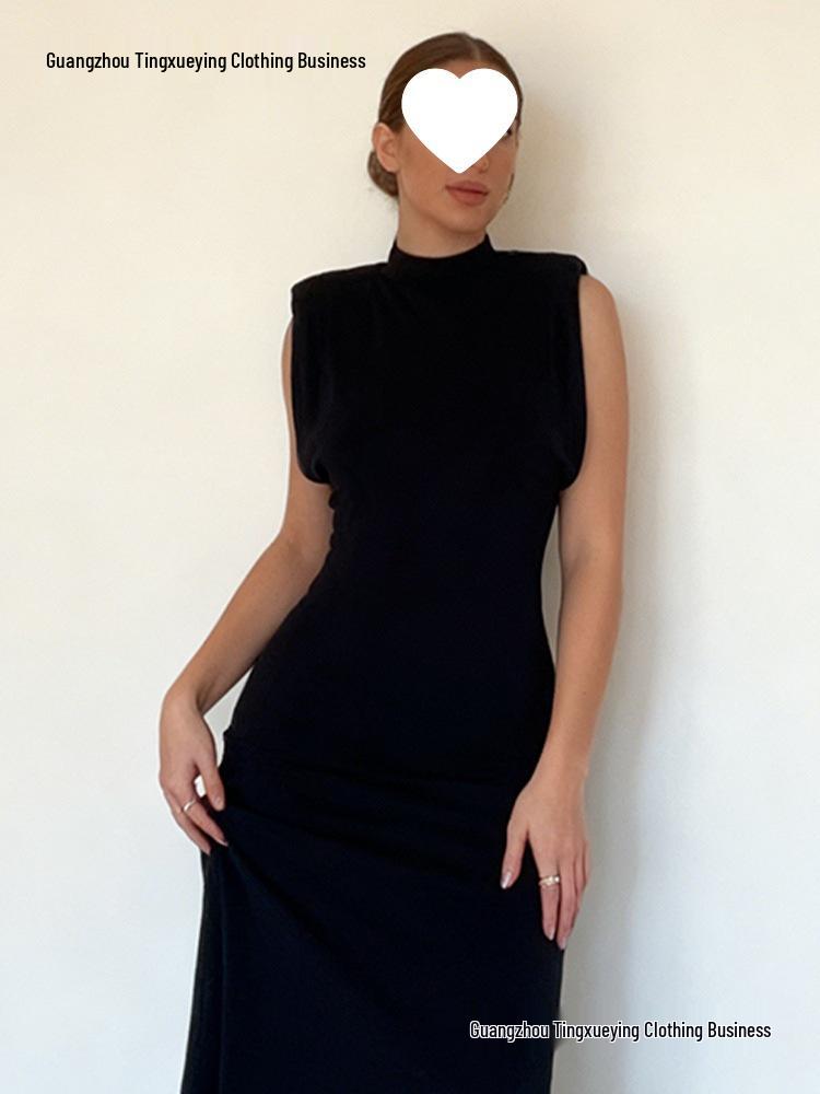 New Style Women's European & American Fashion: Sleeveless Slim Fit Padded Shoulder Hip Skirt
