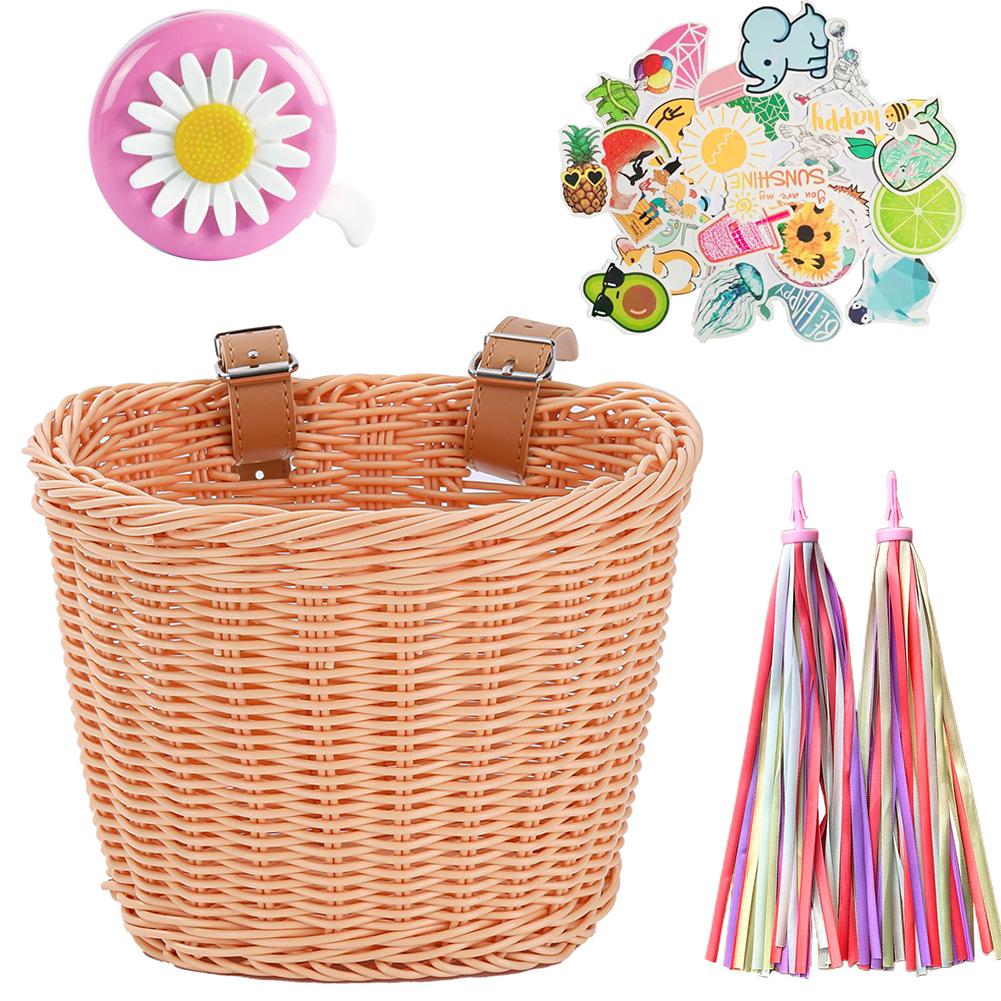 Bicycle Basket Rattan Wicker Bike Front Basket for Small Dogs Cats Pet Carrier Bag Waterproof for Camping Cycling Accessories