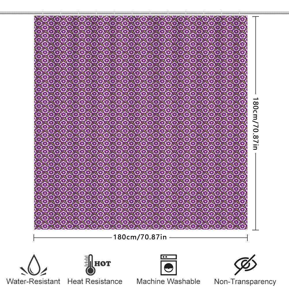 Pink Floral Shower Curtain With Green Border: Printed Bathroom Decor Modern Home Textiles For Bathtub Or Room Decoration (Purple