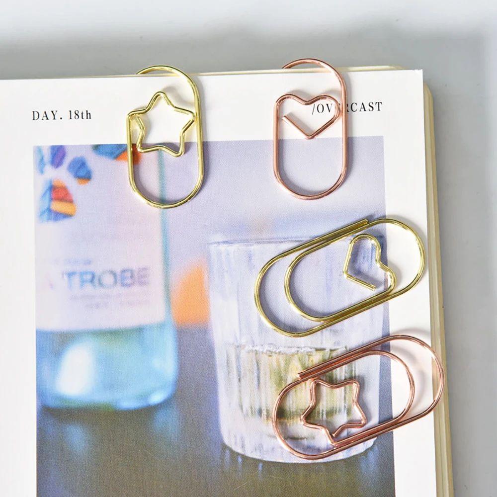 

50pcs/bag Hollow Paper Clips Metal Hollow Bookmarks Color Clip Bookmark School Office Supplies F