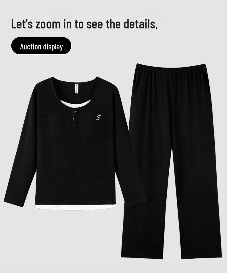 Women's Modal Pajamas with Chest Pad - Long Sleeve & Pants Set for Spring/Autumn - Wear Indoors or Outdoors