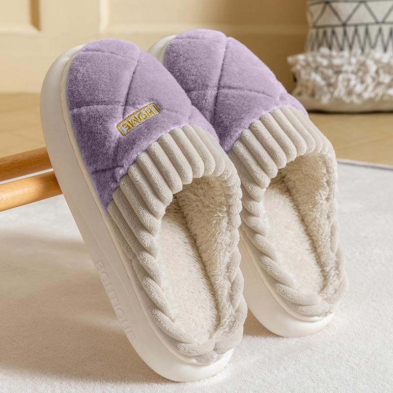 

Cotton slippers men s winter new indoor home non-slip thick sole piled thicker warm couple cotton shoes women 36-37 [Suitable for 35-36 feet]
