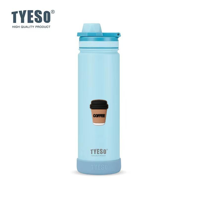 TYESO 750ML Portable Sports Cold Water Bottle with Non-slip Thick Sleeve Leakproof Outdoor Drinking Cup for Daily Use with Coffee Sticker