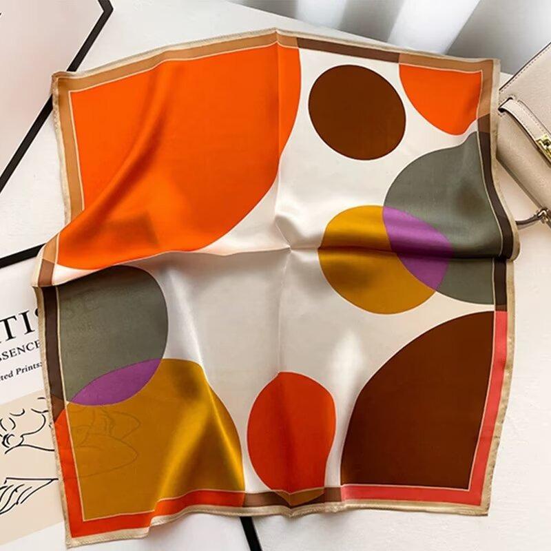 68cm Colorful Round Printed Scarf Women's New Spring and Autumn Imitation Silk Square Scarf High-quality Shawl Headscarf