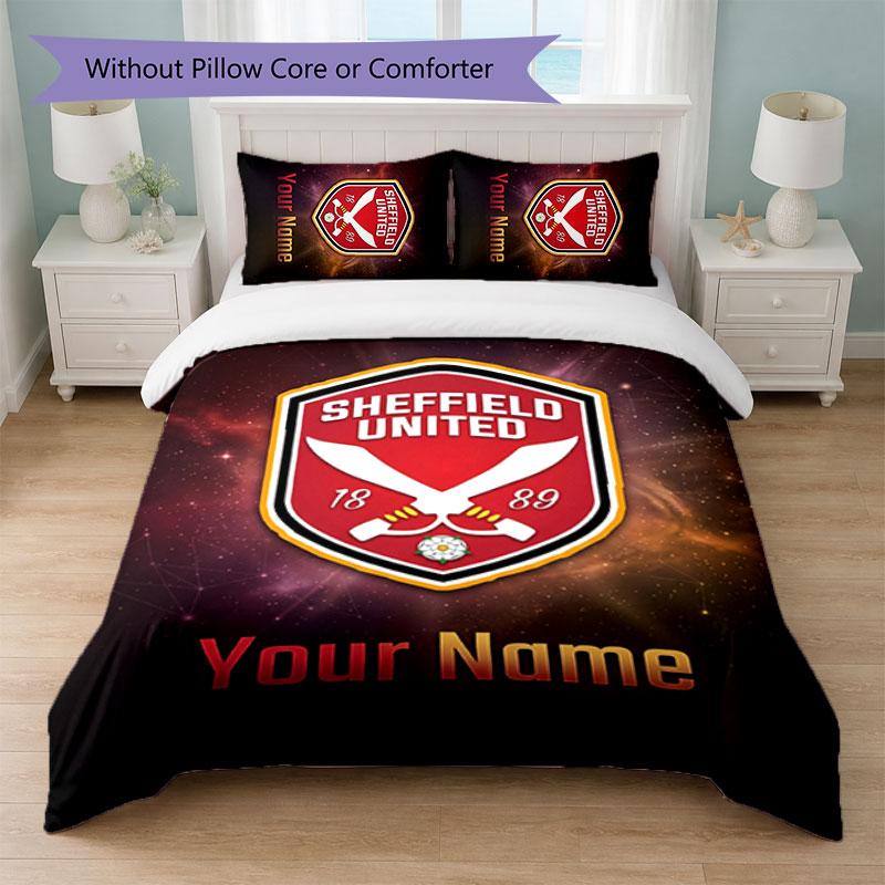 Sheffield United FC Individuelles Namens-Text Bettwäscheset 1 Bettbezug+2 Kissenbezüge Fußball-Logo Personalisierte Geschenkidee für besonderen Anlass Schlafzimmerdekoration