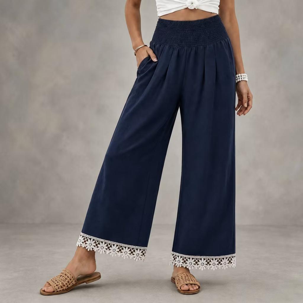 Women's Bohemian Cotton Linen Straight Leg Loose Fit Casual Pants for Summer