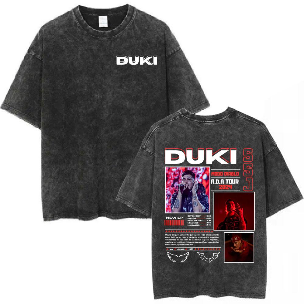 Rapper Duki ADA Tour Vintage Washed Tshirt Men Women Clothing Hip Hop Oversized Tshirts Cotton Cozy Short Sleeve T Shirts