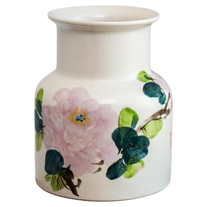 Hand-painted Peony Ceramic Vase for Hydroponic Flower Arrangement