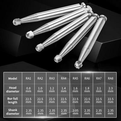 5 Pièces/Boîte Fraises Dentaires en Carbure de Tungstène Basse Vitesse Rond Série Ra Pour Laboratoire Dentaire Ou Clinique Diamètre de la Tige 2.35Mm Pour Dentiste